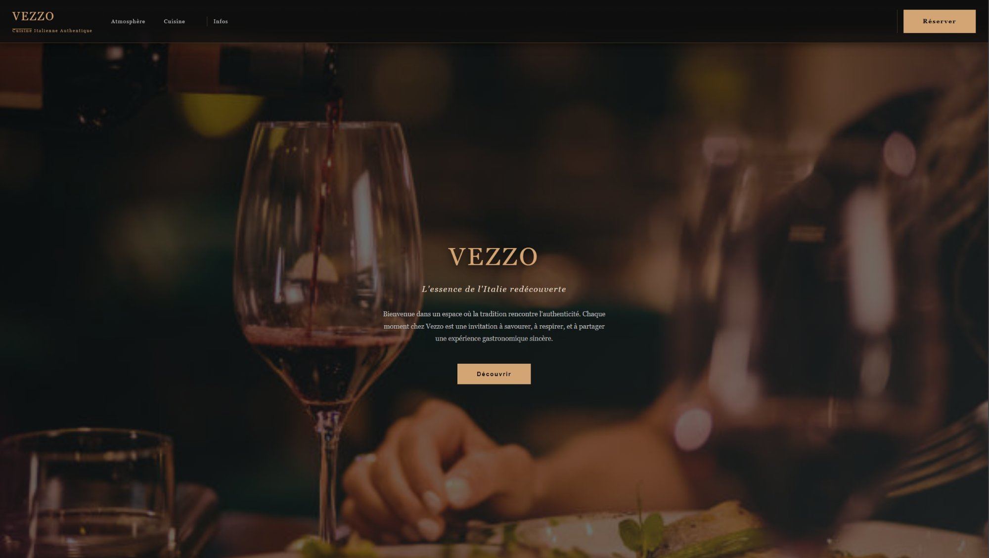 Aperçu du site internet de la marque développée par l'studio web Neim - Vezzo Restaurant